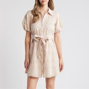 Sam Edelman Belted Eyelet Mini Shirtdress Womens Size 10 Preppy Girly Feminine
